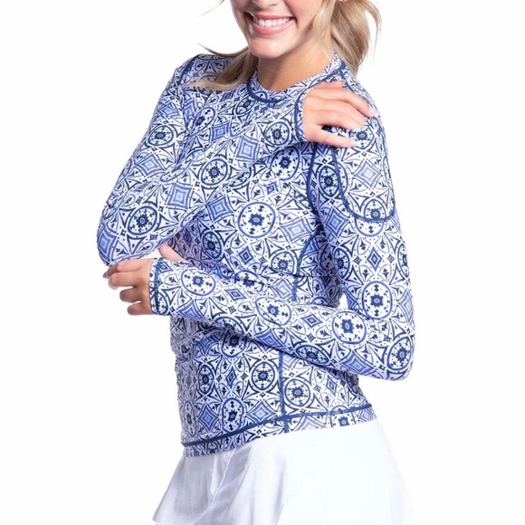 Jantzen Bloquv long sleeve Moroccan Print Top - Picture 2 of 3